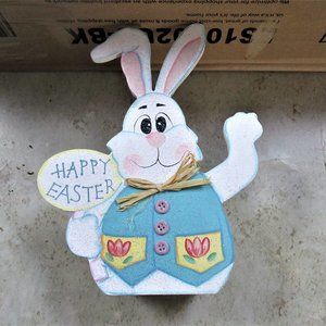 Happy Easter rabbit bunny wood holder decoration accent 8.5" x 7.5" x 3.5"